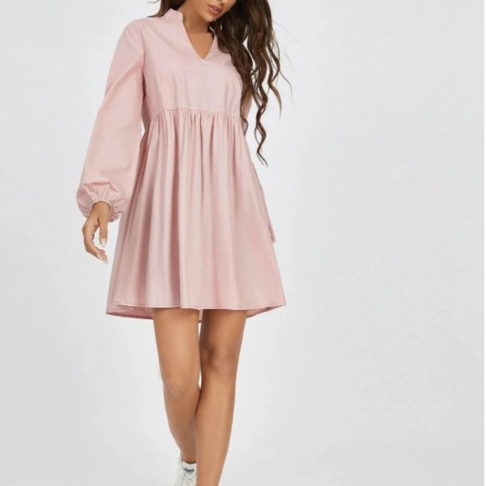 Pink Bishop Sleeve Peplum Dress - Picture 2 of 4